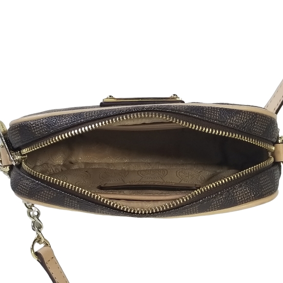 Michael Kors Jet Set Monogram Crossbody Bag Gold Logo Plate & Chain - Picture 10 of 15